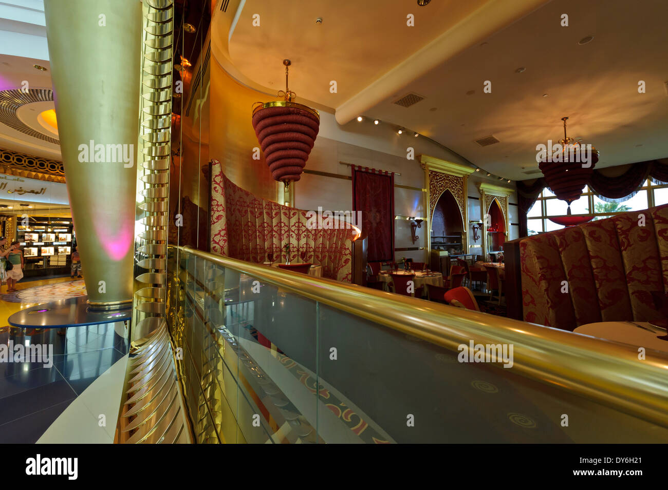 The lavish interior of the restaurant at the Burj Al Arab, Dubai ...