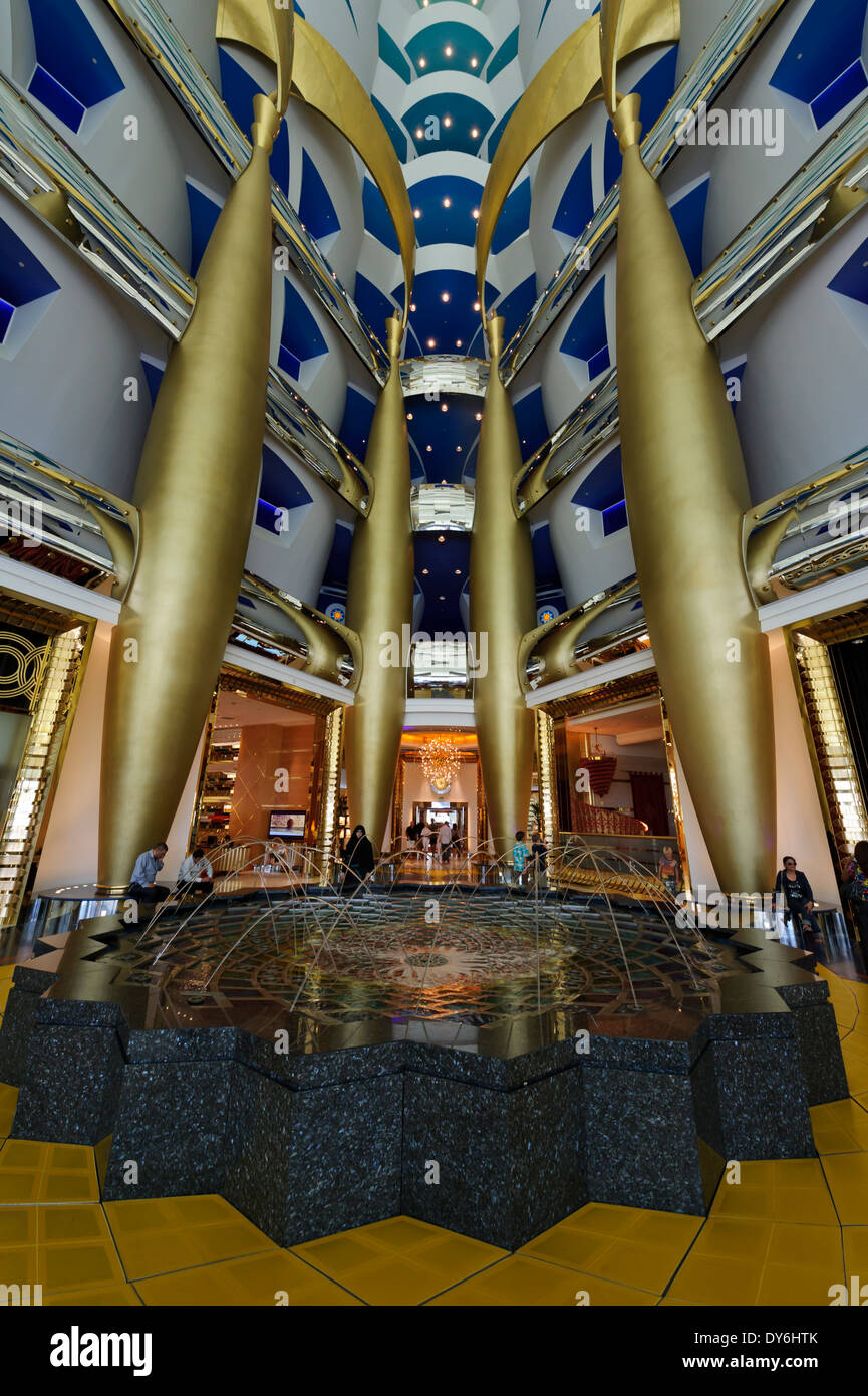 Star shape fountain on first floor at the Burj Al Arab, classed as one of the most luxurious hotels in the world, UAE. Stock Photo