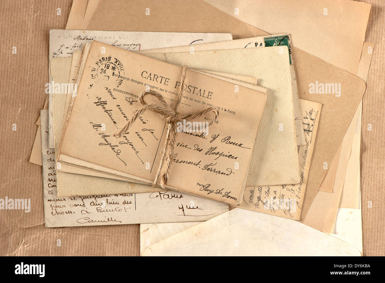 old letters and french postcards. vintage background Stock Photo - Alamy