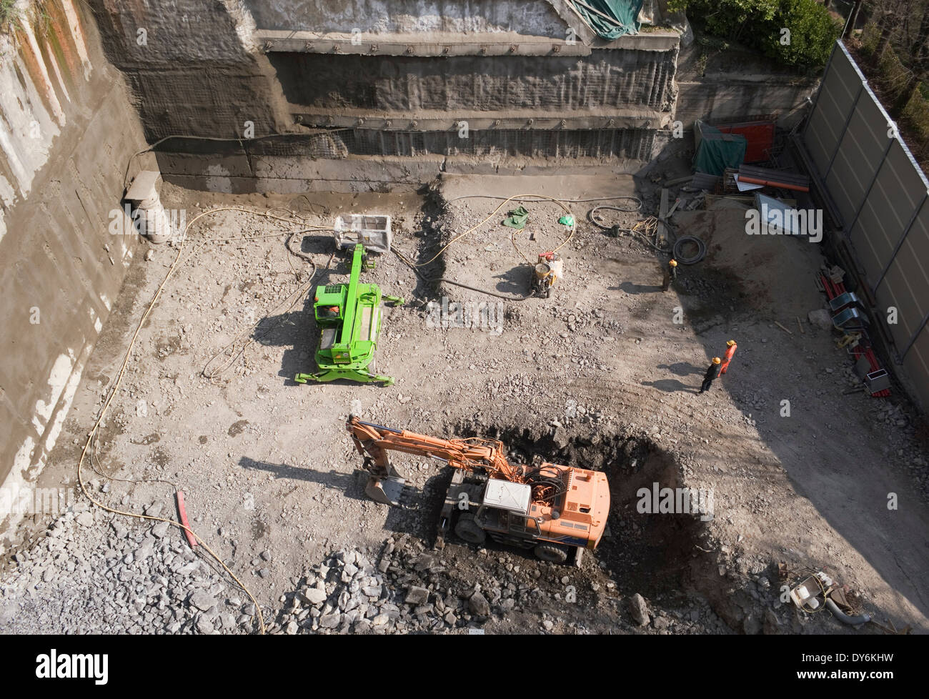 Construction site, viewed from above, Italy Stock Photo