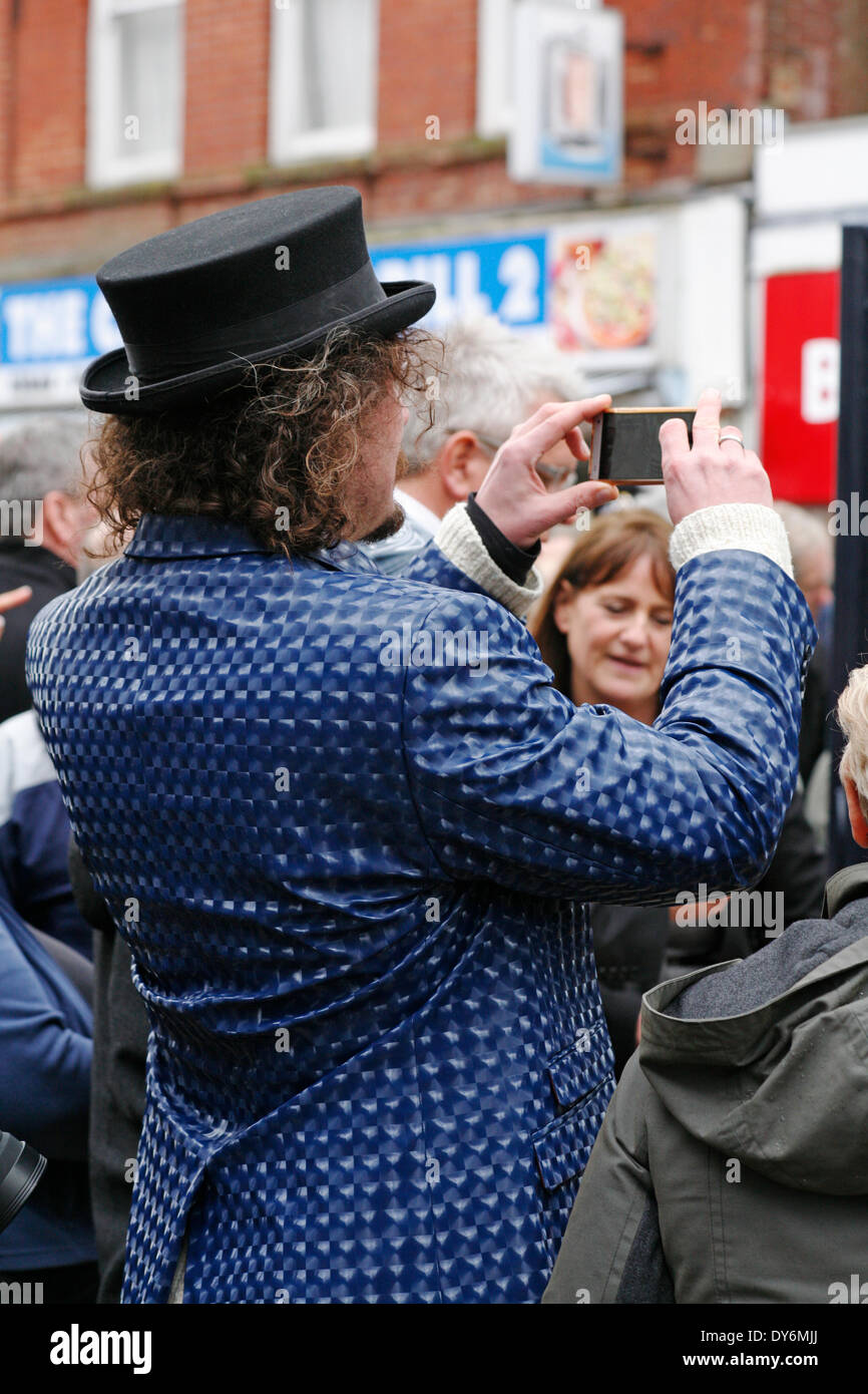 Boscombe, UK . 08th Apr, 2014. BOSCOMBE’S  long-awaited police box ‘tardis’ is officially unveiled to the public by Bournemouth East MP Tobias Ellwood in front of dignitaries, traders and residents. Police say the box, one of only two operational in the country, will provide a highly visible policing footprint at the western end of the precinct on Christchurch Road. It will be regularly staffed during day-time hours, and a yellow phone attached will connect members of the public to Dorset Police at other times. Credit:  Carolyn Jenkins/Alamy Live News Stock Photo