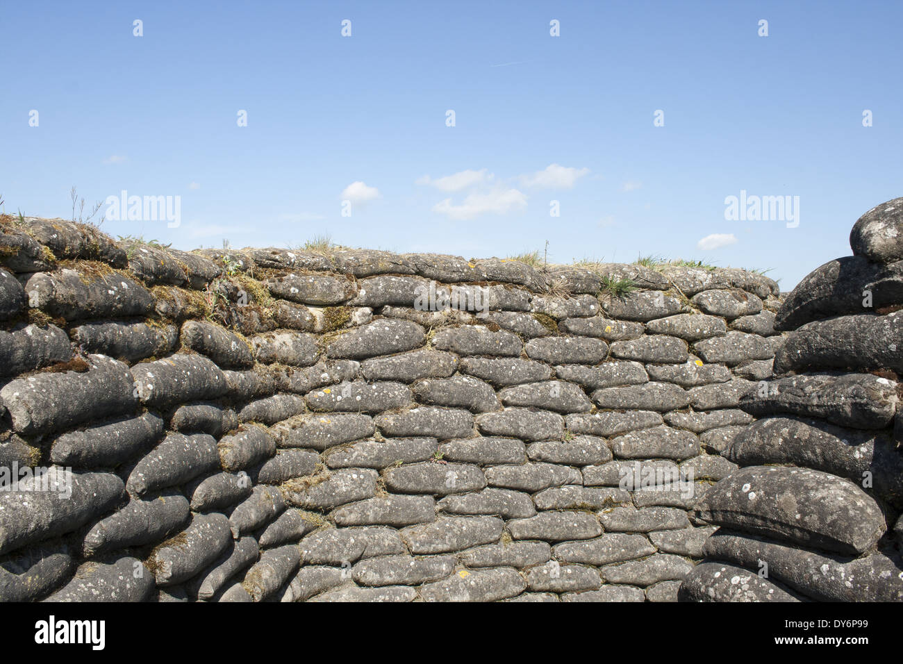 Trenches of death WW1 sandbag flanders fields Belgium Stock Photo