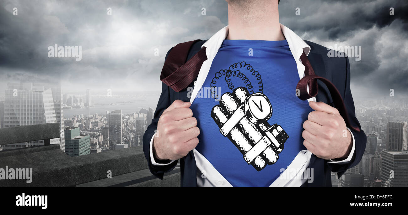 Composite image of businessman opening his shirt superhero style Stock Photo