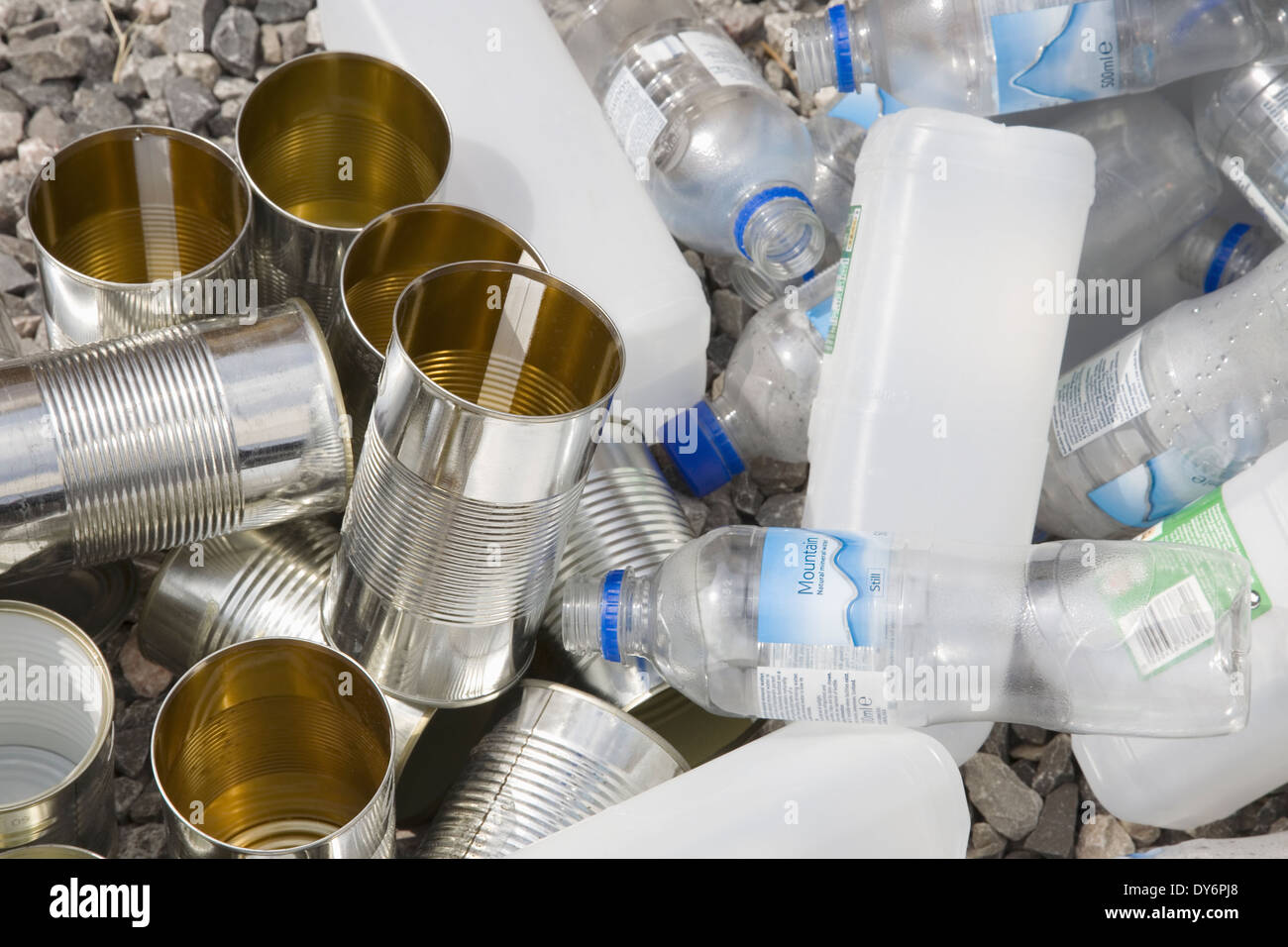 plastic bottles and cans for recycling Stock Photo