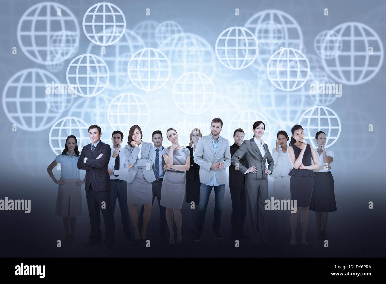 Business team against sphere background Stock Photo