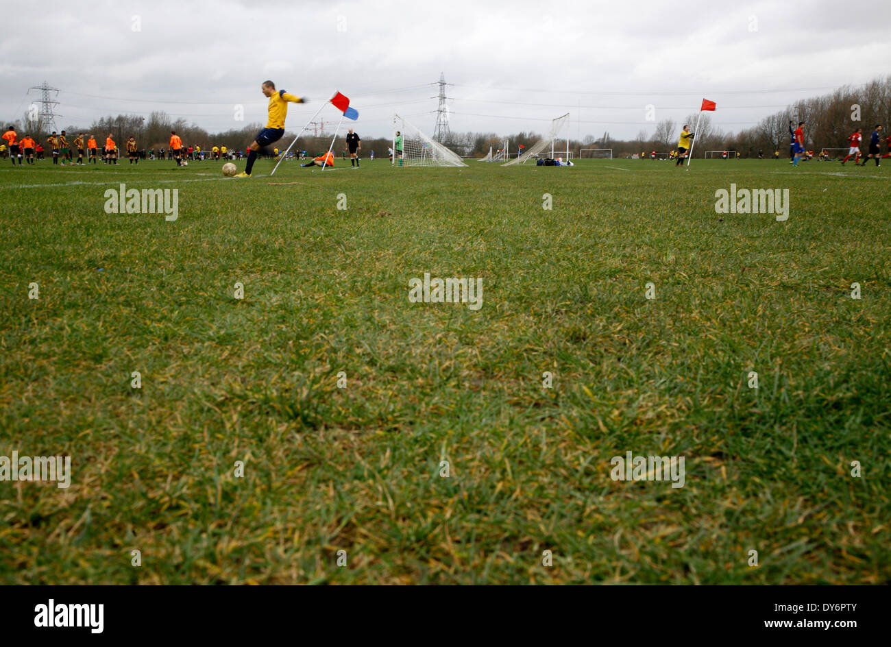 Sunday morning football on Hackney Marsh, London, UK Stock Photo