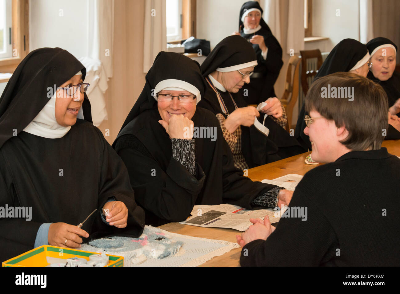 Convent of St. John in Muestair Switzerland - 2013 - Recreation - reading - handcraft - spare time Stock Photo