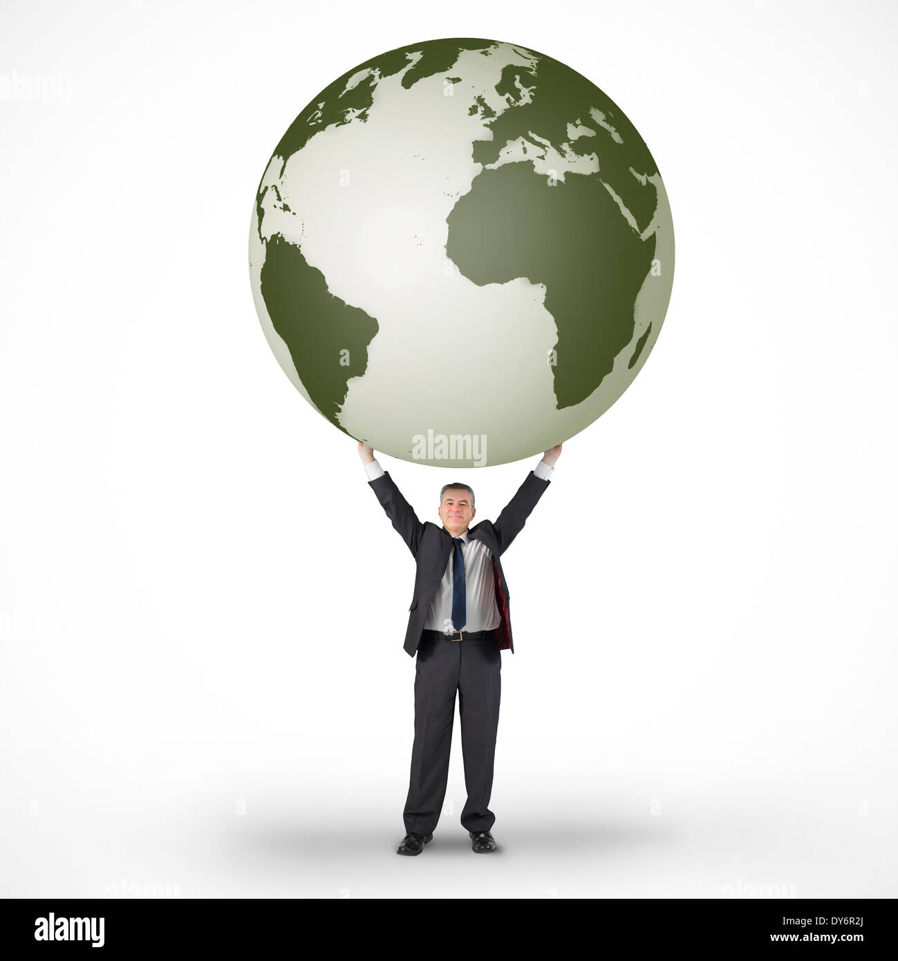 Composite image of mature businessman holding globe Stock Photo