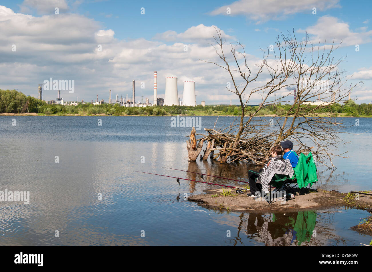 Fishing in Lake at Former Opencast Mine Land Rehabilitation and