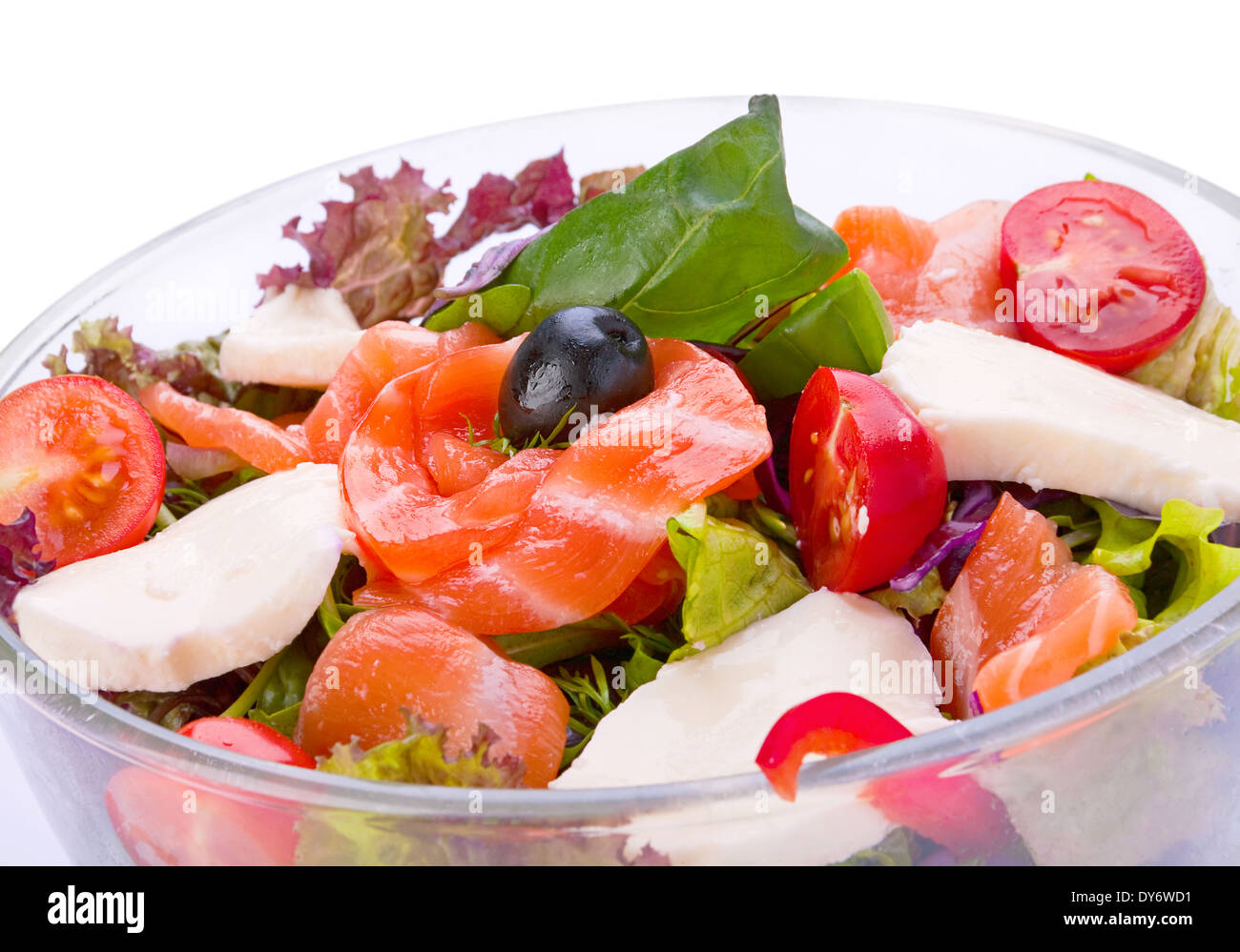 Salad with red fish salmon vegetable and cheese Stock Photo