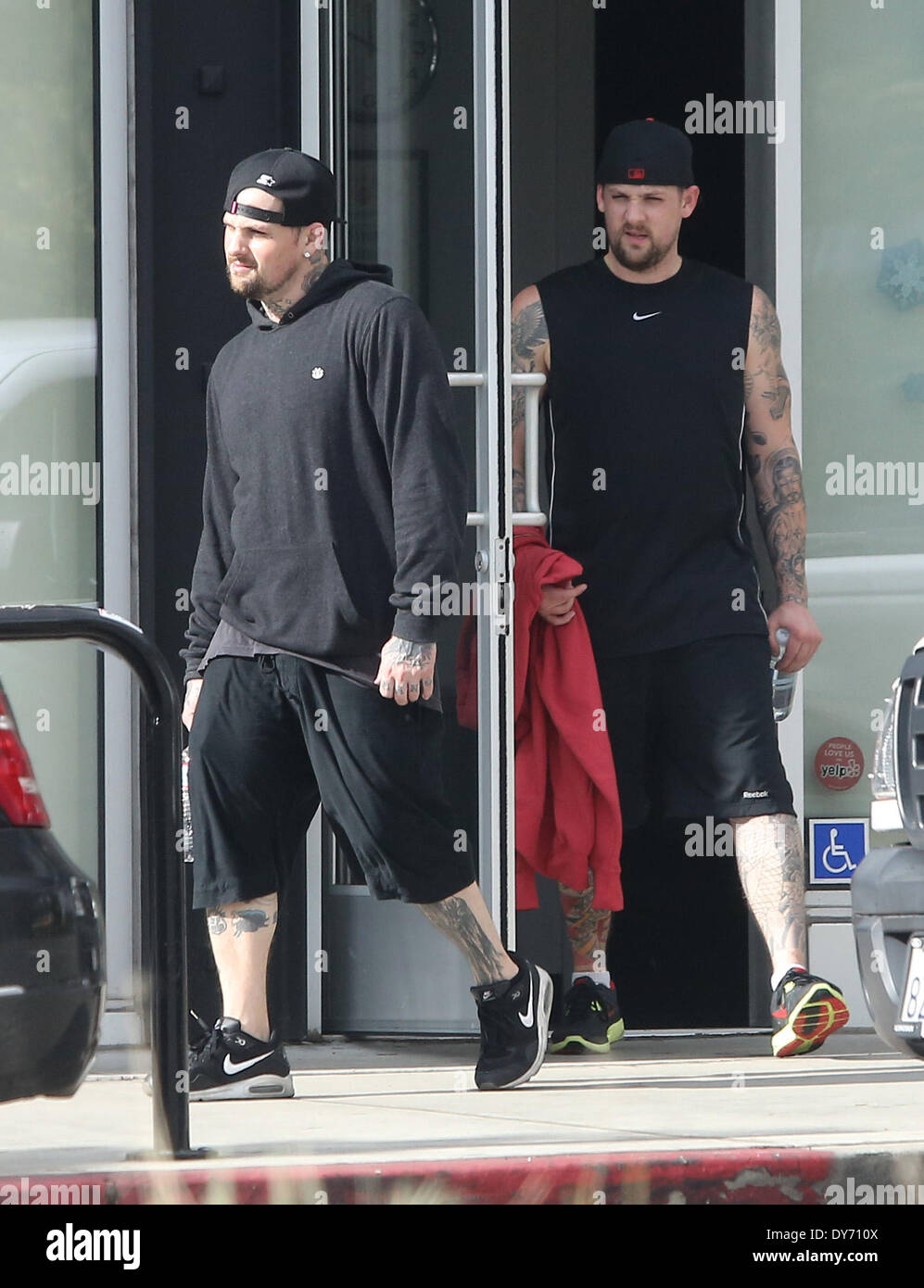 Benji Madden  (left ) and Joel Madden leaving their gym after a workoutFeaturing: Benji Madden,Joel Madden Where: Los Angeles California USAWhen: 18 Dec 2012 Stock Photo