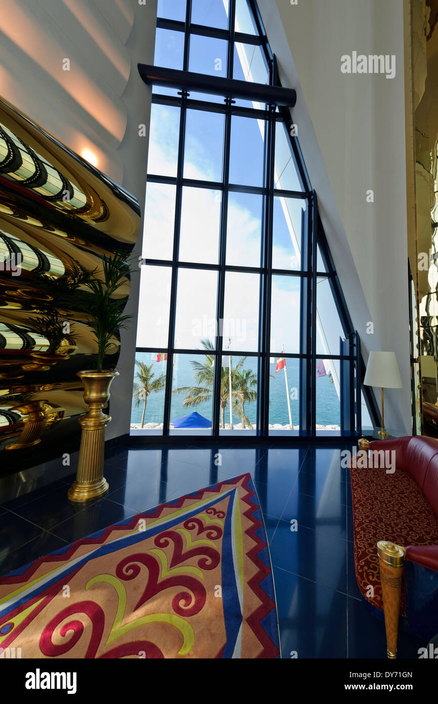 The gorgeous interior of the Burj Al Arab, classed as one of the most luxurious hotels in the world, United Arab Emirates. Stock Photo