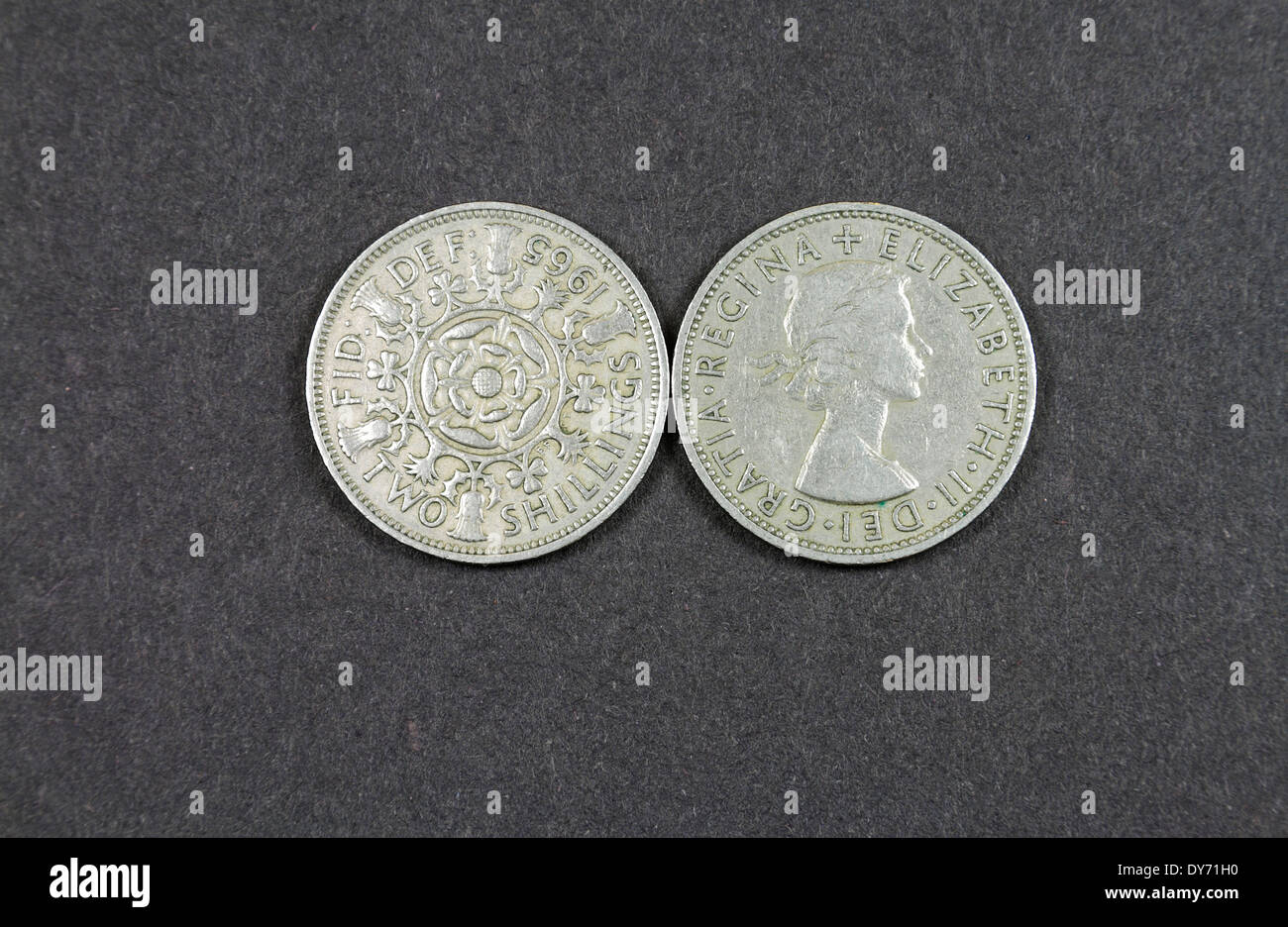 English two shilling coins, issued in 1965 Stock Photo Alamy
