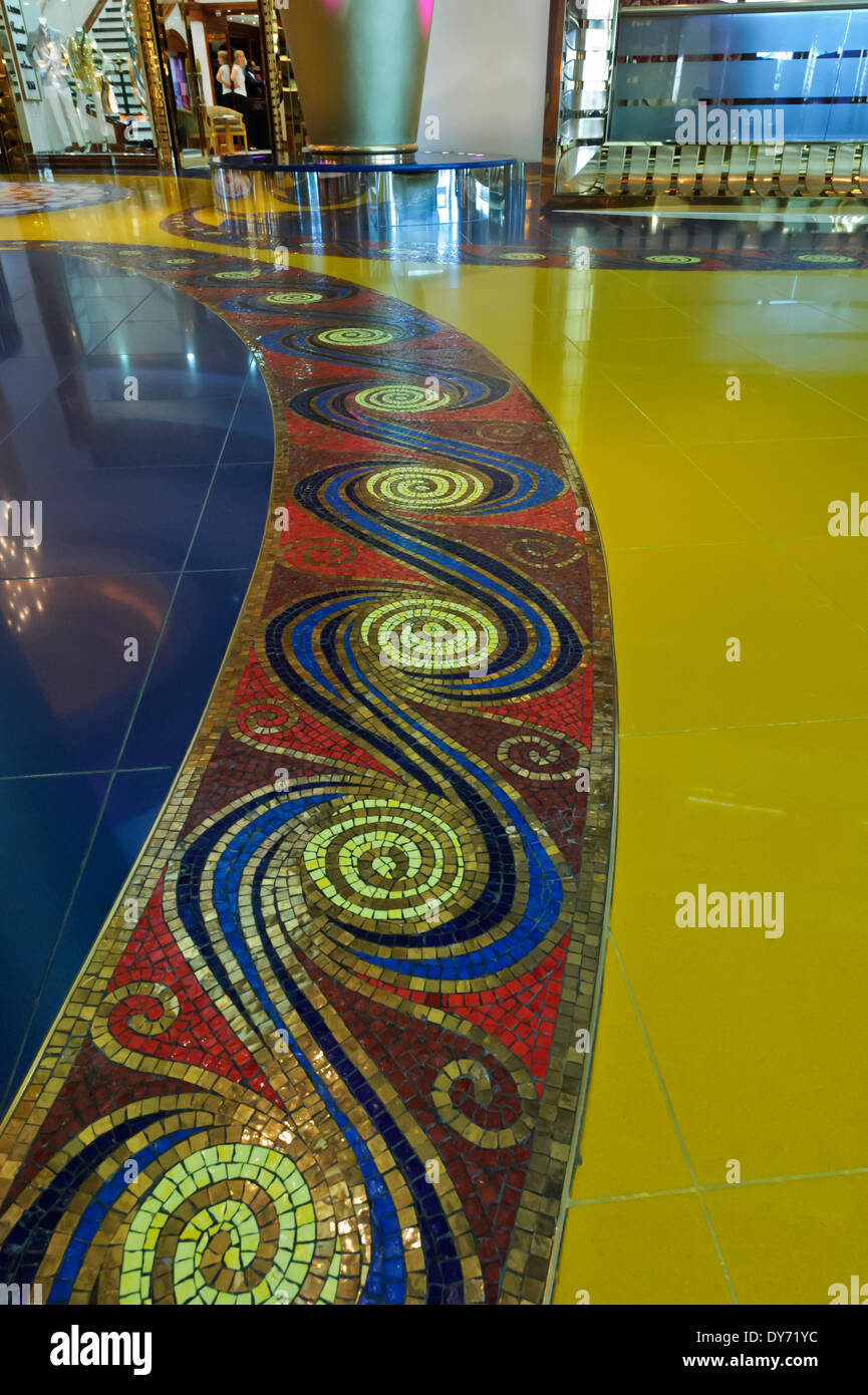 The magnificent mosaic flooring at the Burj Al Arab, classed as one of the most luxurious hotels in the world, UAE. Stock Photo