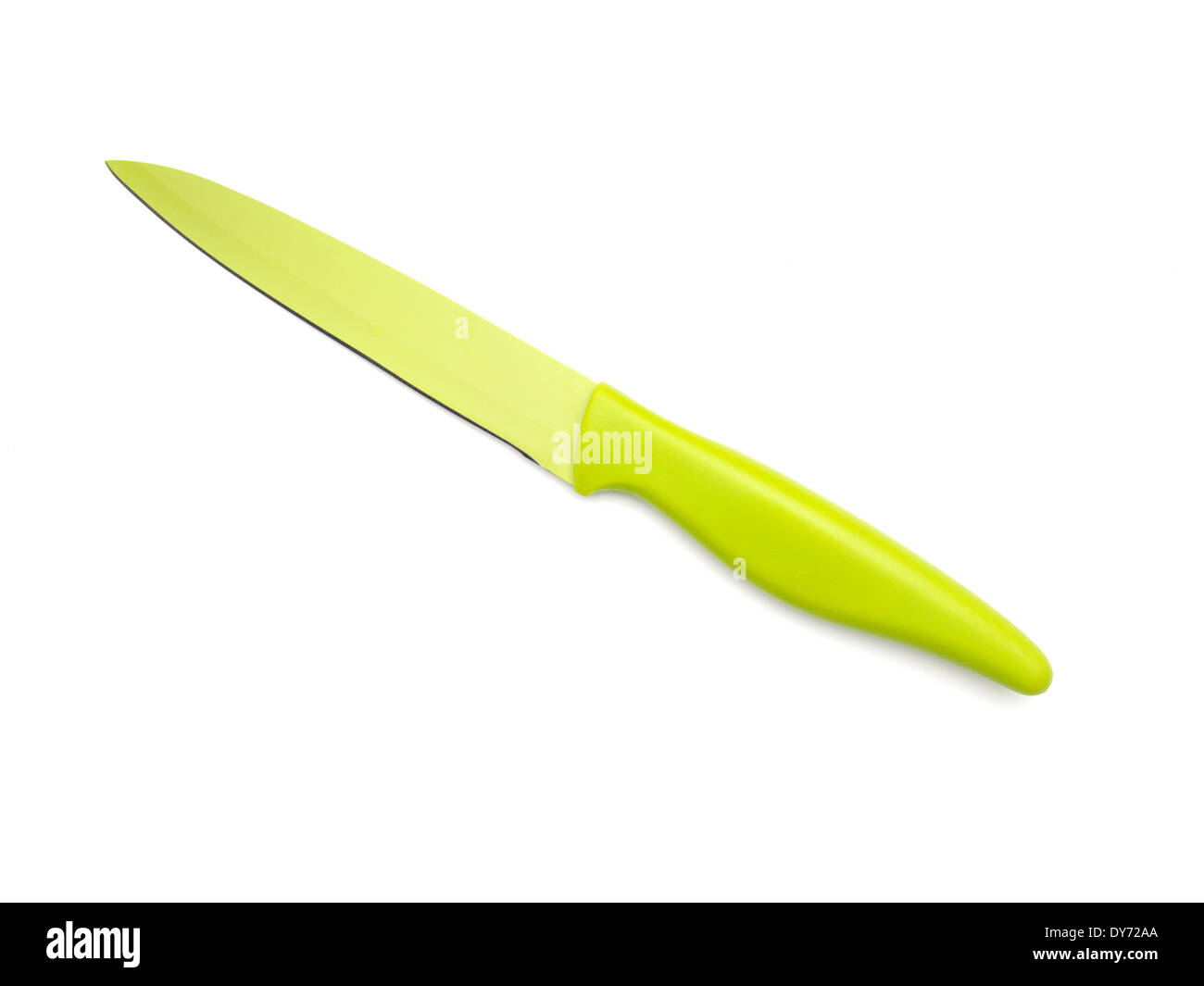 Green kitchen knife cut out isolated on white background Stock Photo