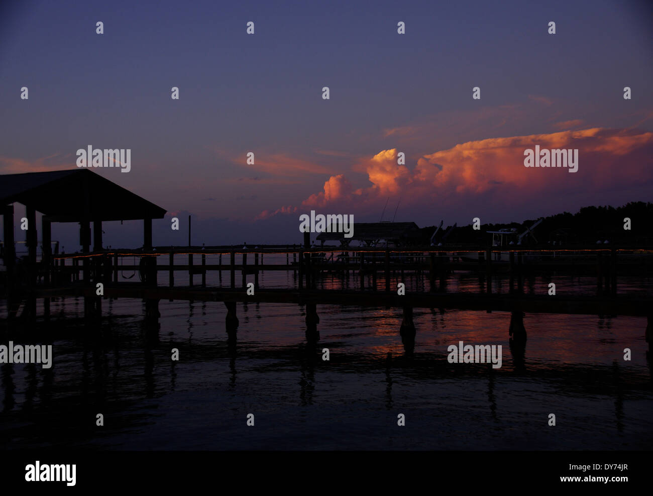 Key Largo Dock at Sunset Stock Photo