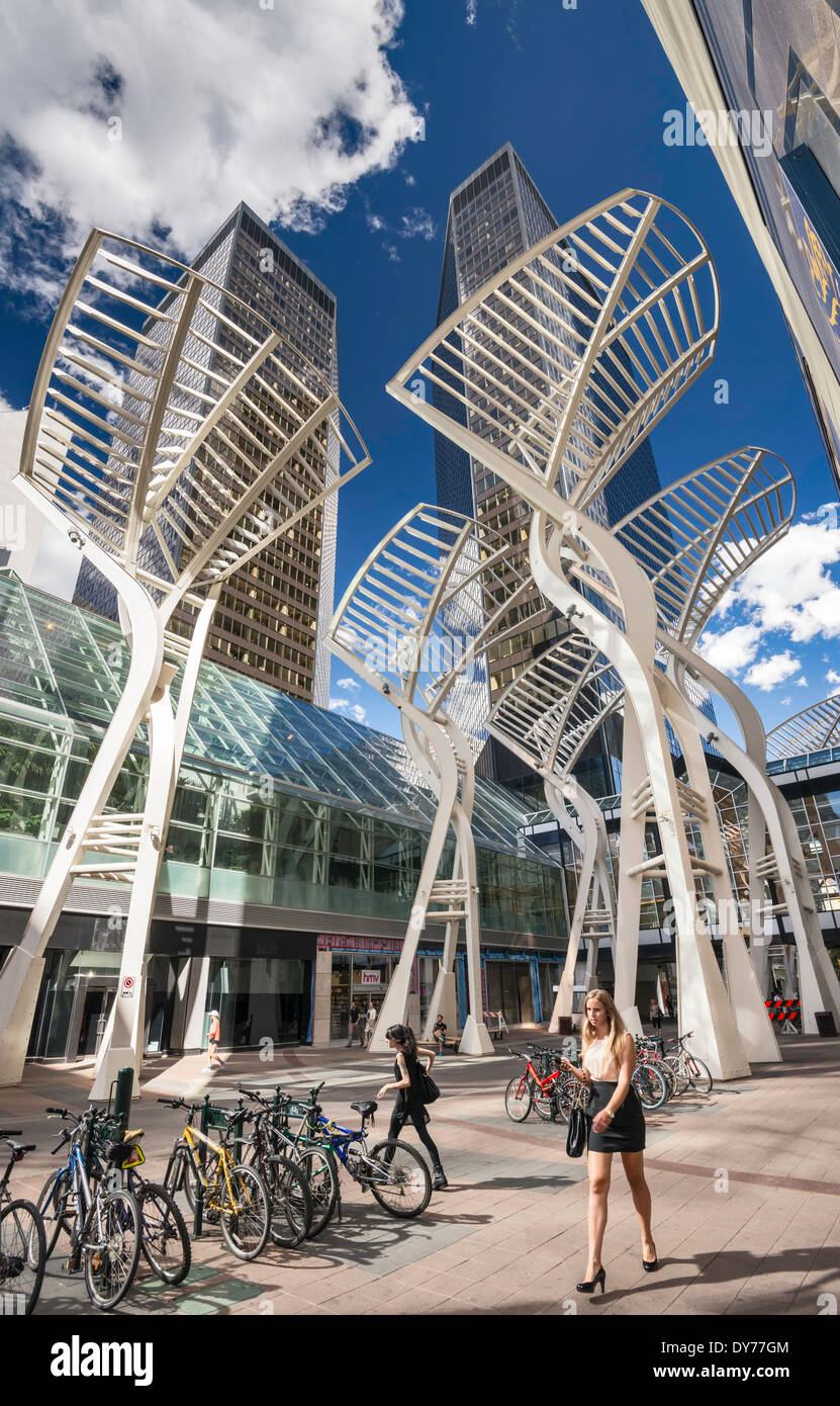 'Trees' sculpture on Stephen Avenue, pedestrian mall in downtown Calgary, Alberta, Canada Stock Photo