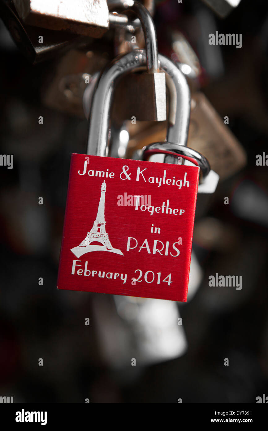 love lock with couples names declaring their love Stock Photo