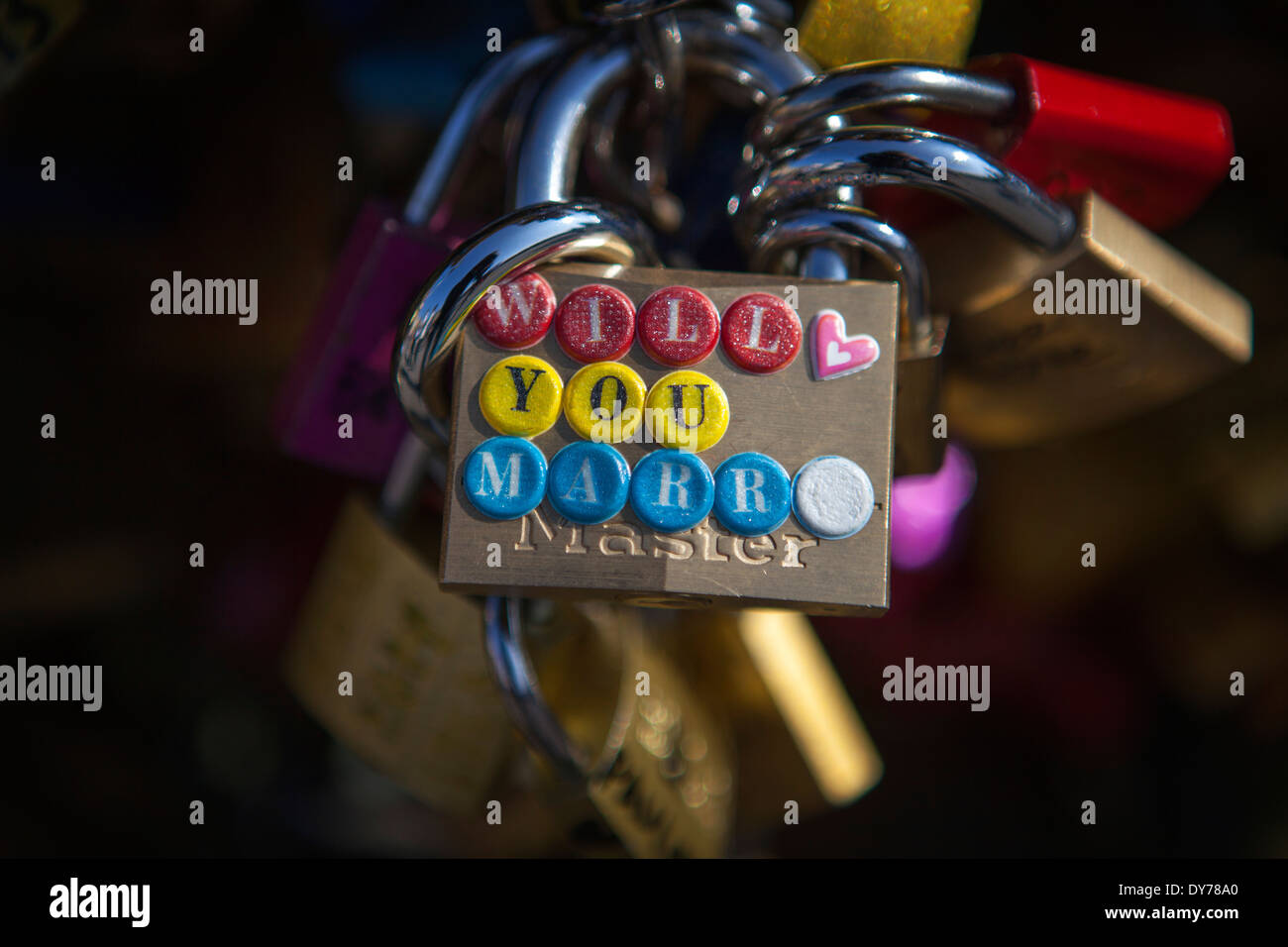 love lock with couples names declaring their love Stock Photo