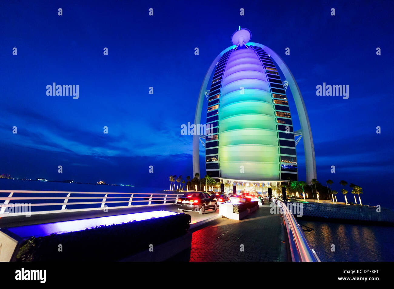 Iconic Burj Al Arab by night, Dubai, United Arab Emirates. Stock Photo