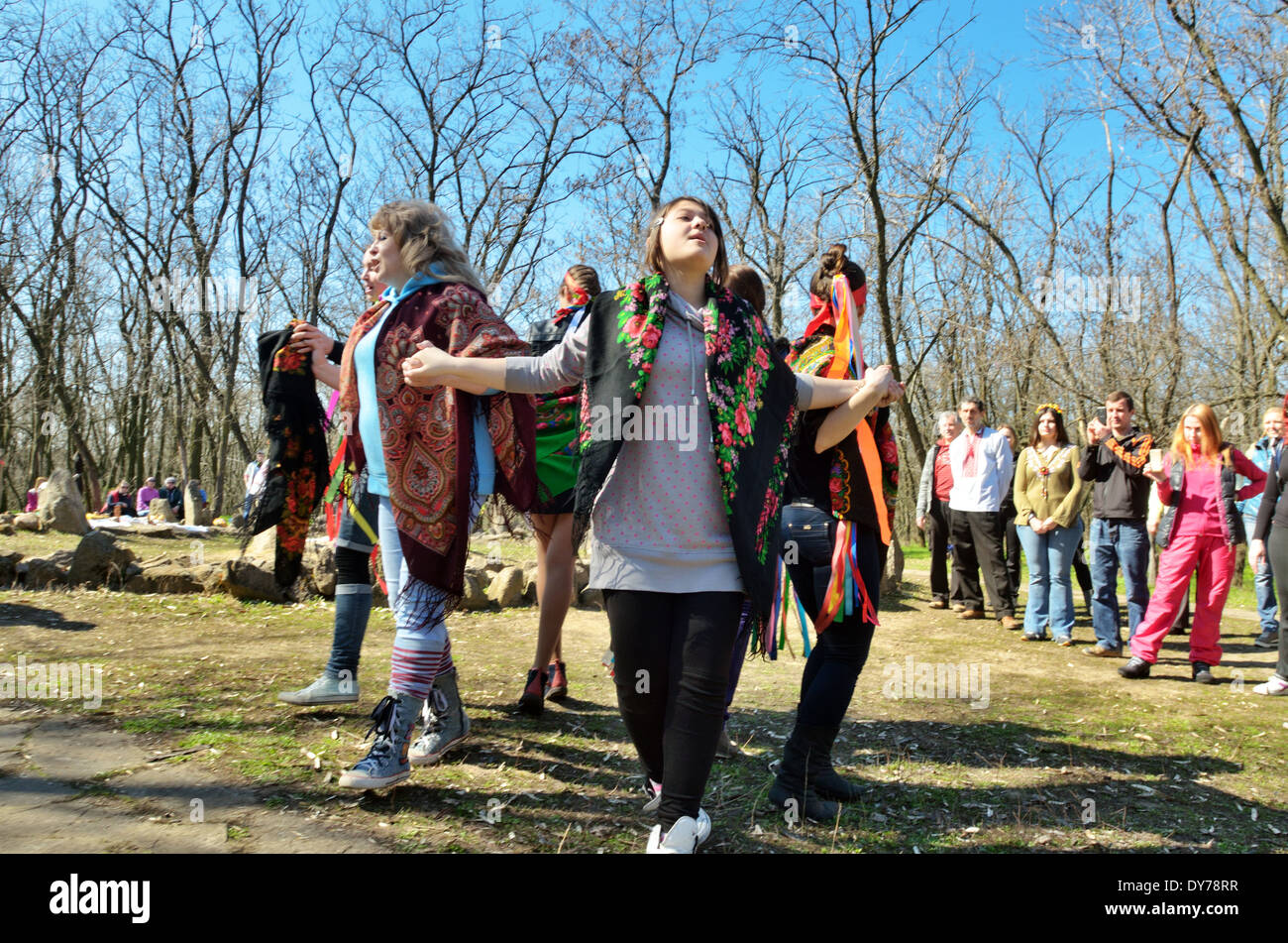 Pagan "Easter" in Ukraine. Worshipers are reeling roundelay and playing