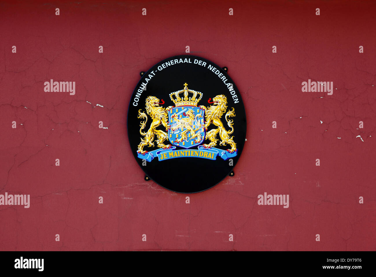 Middle ( State) version of coat of arms of the Netherlands on wall of General Consulate building, La Paz,  Bolivia Stock Photo
