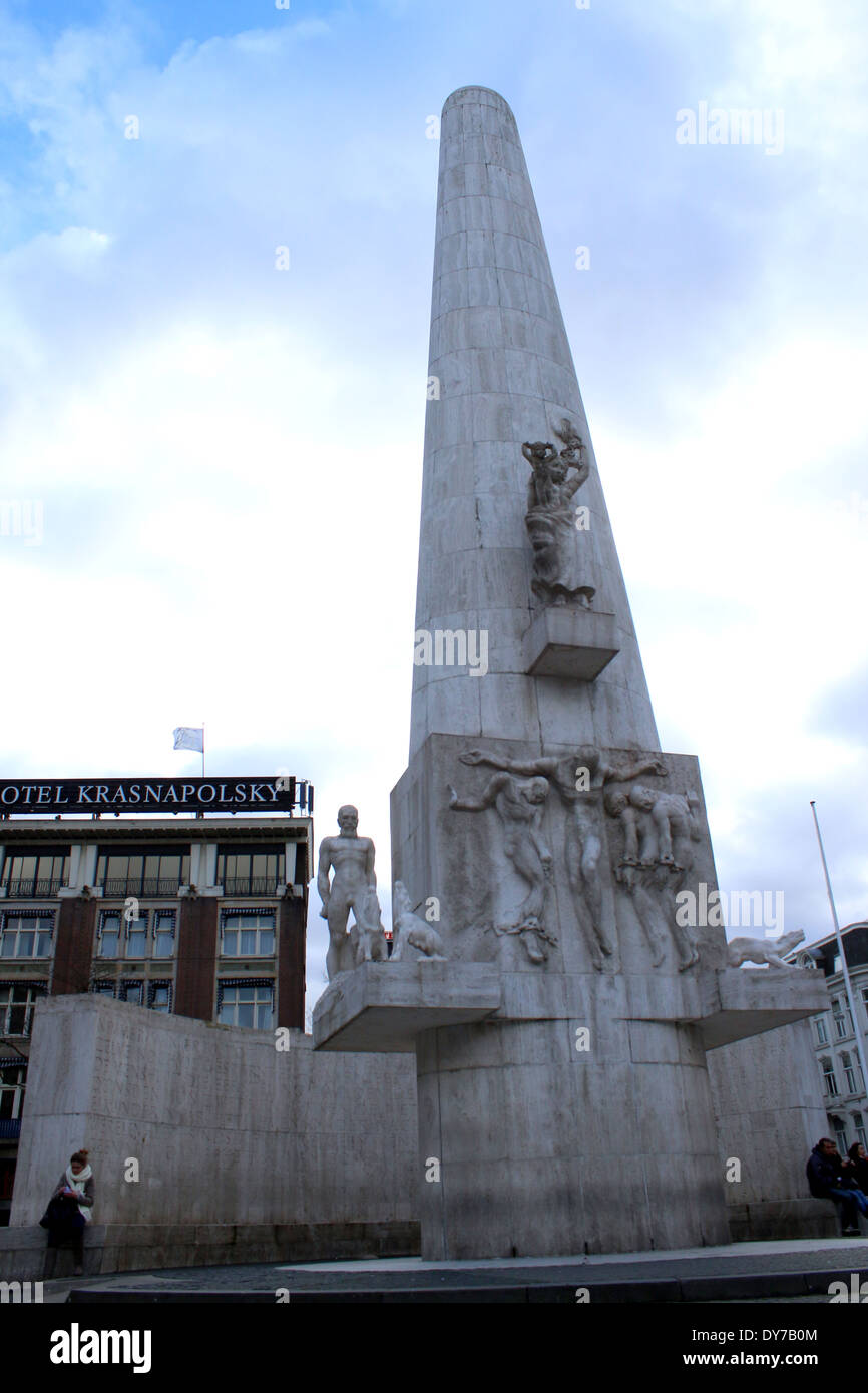Nationaal Monument op de Dam/ National War Memorial Monument on Dam Square in Amsterdam Stock Photo