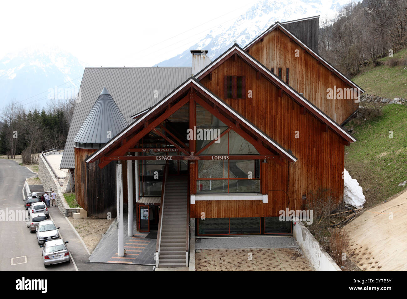 The Espace Loisirs (holding a swimming pool and gym), in Vaujany, France. Stock Photo