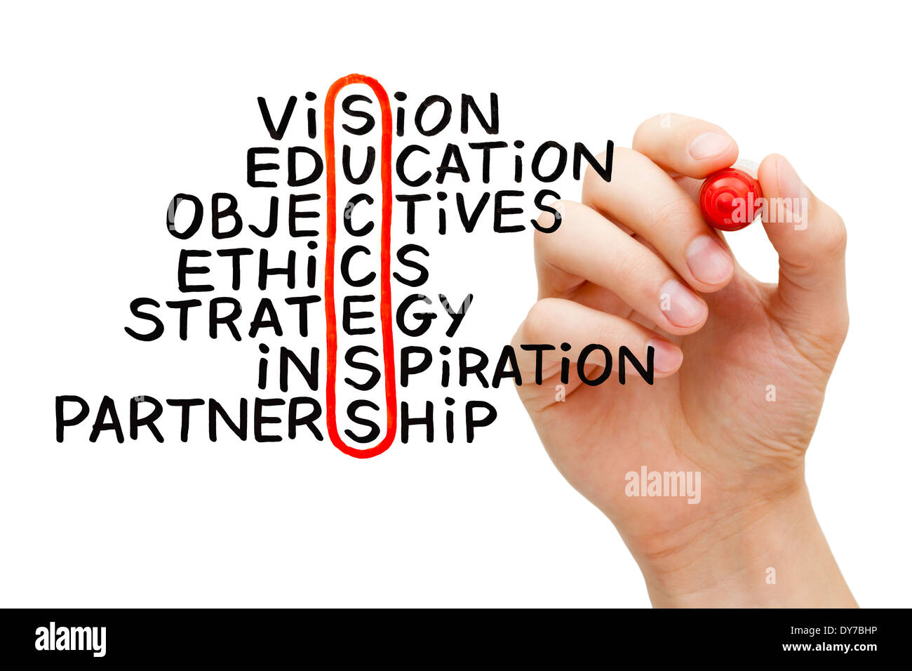 Hand writing Success crossword with marker on transparent wipe board