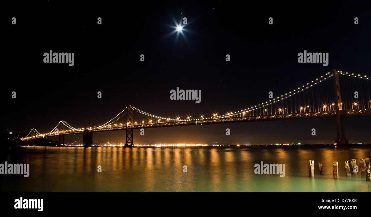 San Francisco Bay bridge in the night Stock Photo