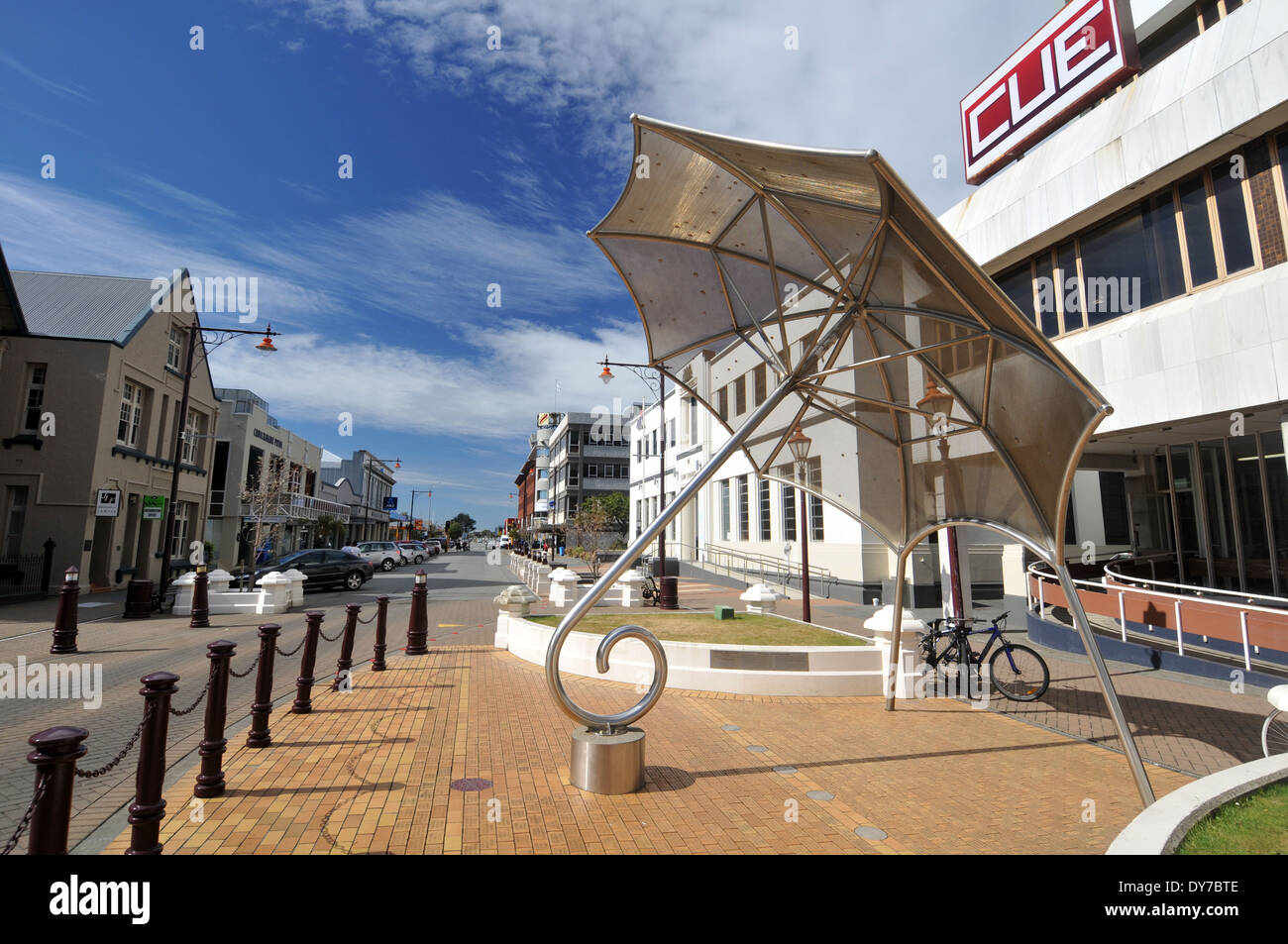 'The Umbrella', sundial and sculpture in the streets of Invercargill, South Island, New Zealand Stock Photo