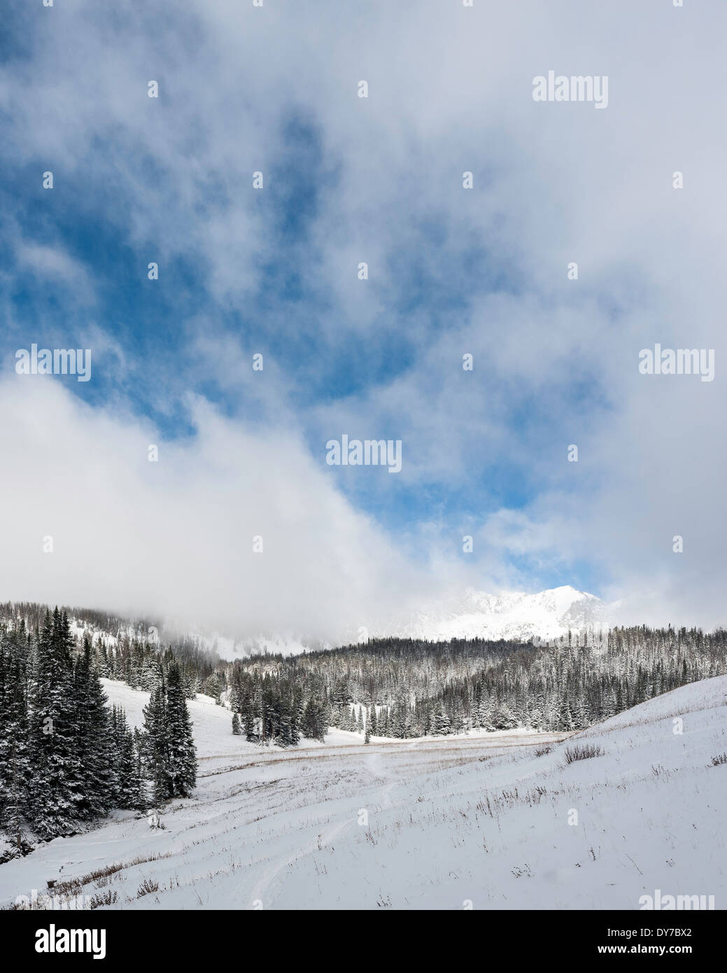 The west face of the Spanish Peaks looms over Beehive Basin and the Lee ...