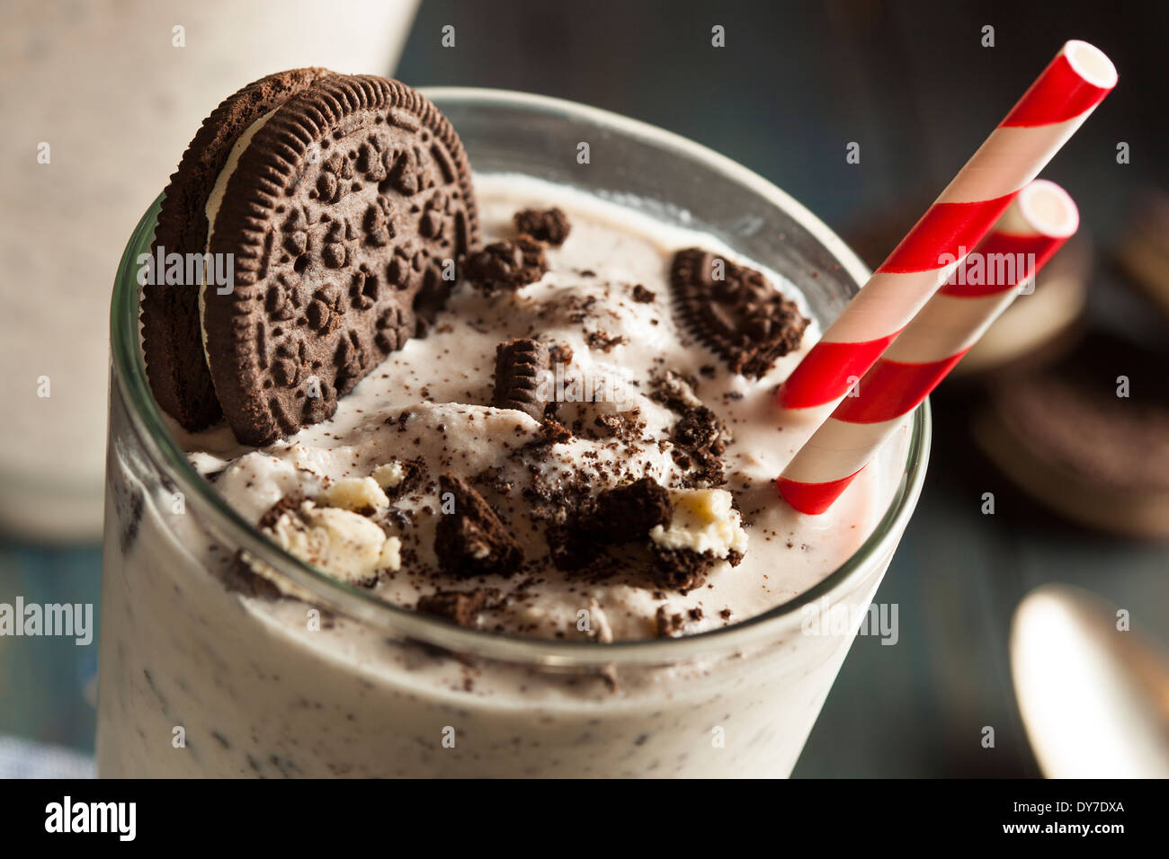 Homemade Cookies and Cream Milkshake in a Tall Glass Stock Photo