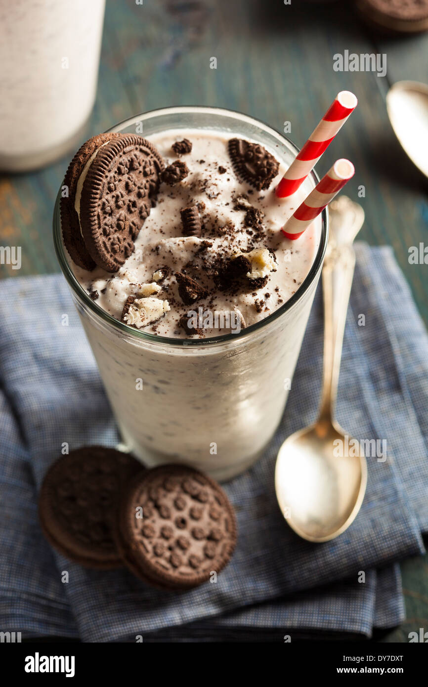 Homemade Cookies and Cream Milkshake in a Tall Glass Stock Photo