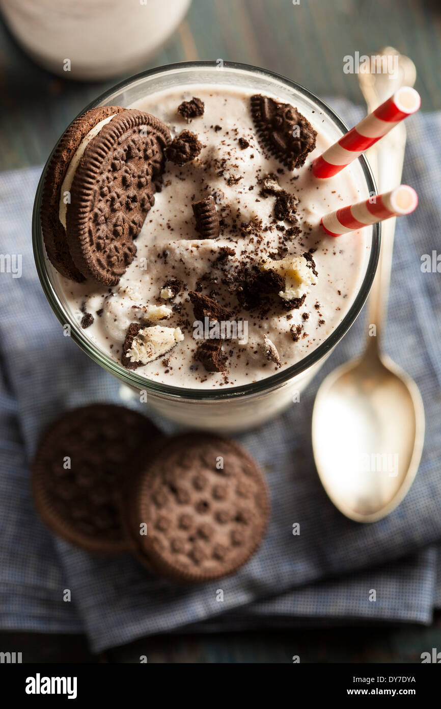 Homemade Cookies and Cream Milkshake in a Tall Glass Stock Photo