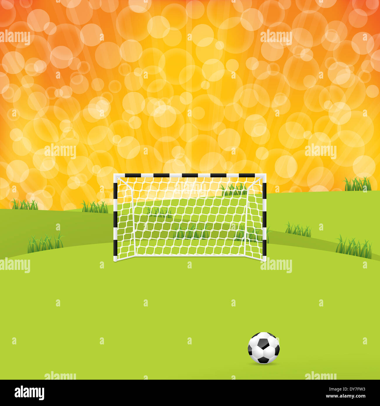 Soccer ball and gate with sunset background Stock Photo - Alamy