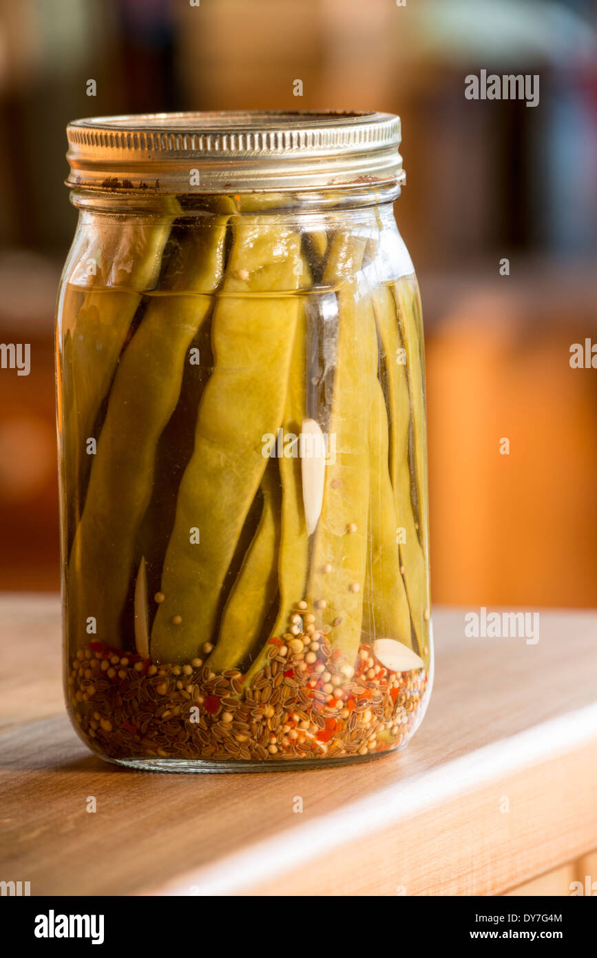 Jar of pickled green beans, also known as dilly beans Stock Photo Alamy