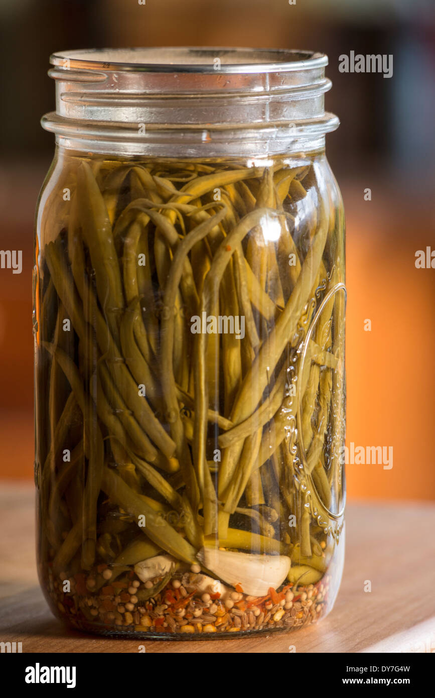 Jar of pickled green beans, also known as dilly beans Stock Photo Alamy