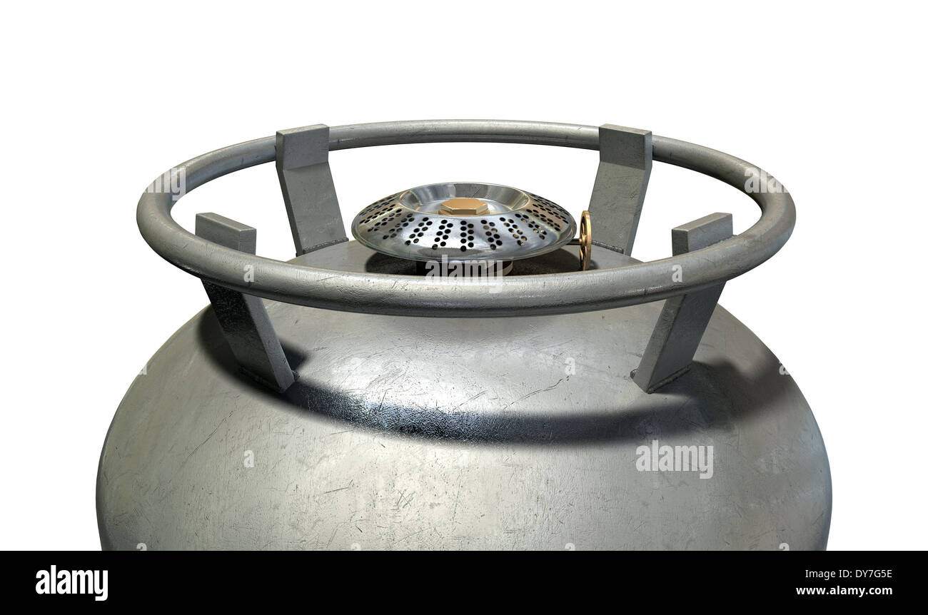 A regular metal gas bottle with a burner attachment to facilitate using