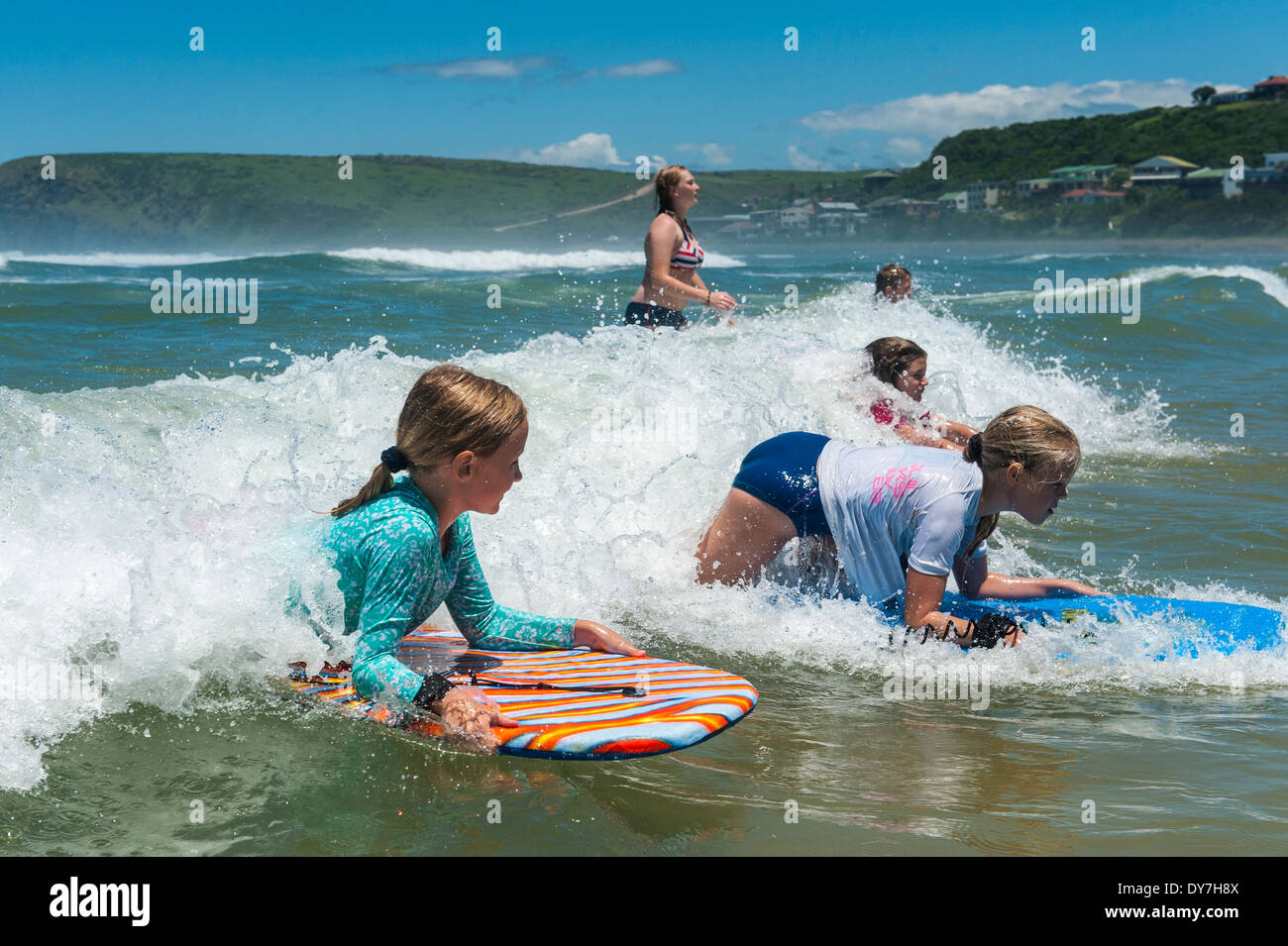 Children having fun surfing with boogie boards, Bay, Eastern
