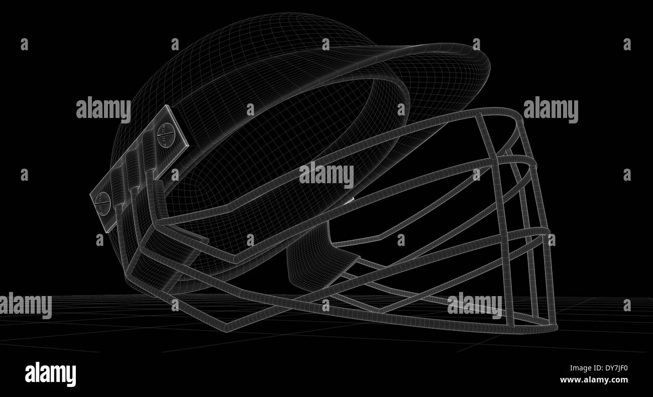 A wireframe render of a regular cricket helmet with a grill on an
