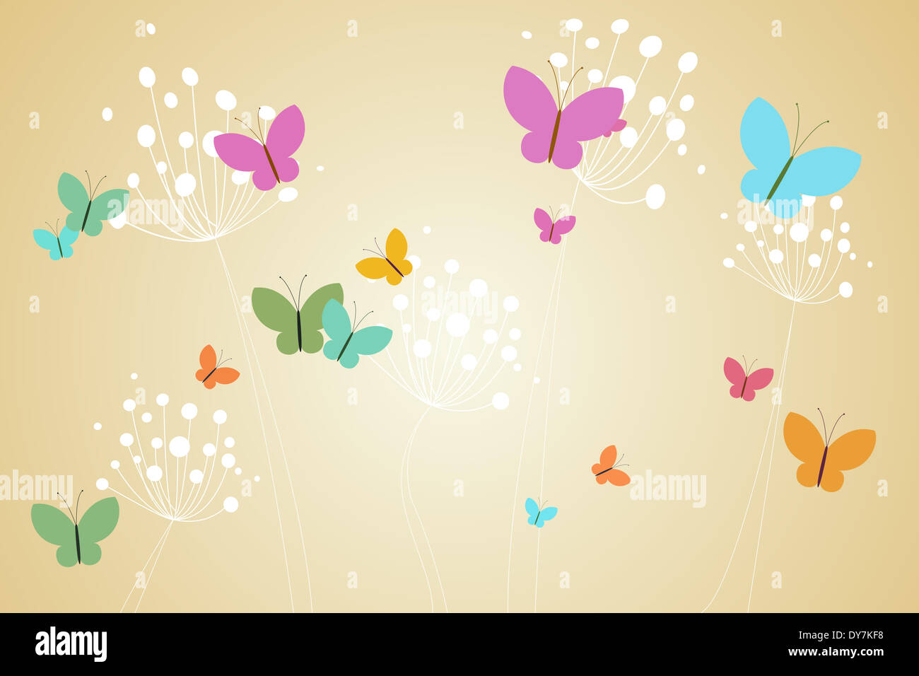 Feminine design of dandelions and butterflies Stock Photo
