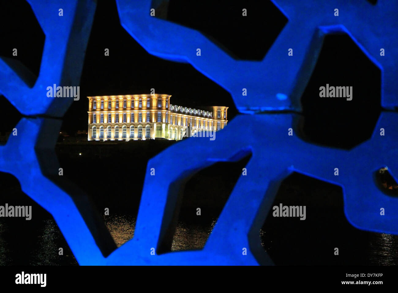 Pharo palace view from MUCEM at night, Marseille, Provence, France Stock Photo