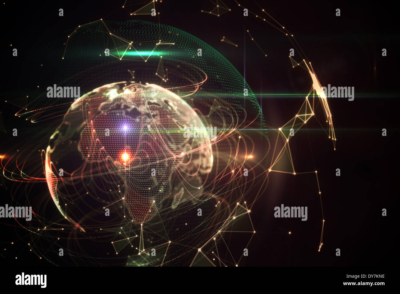 Global technology background in orange Stock Photo