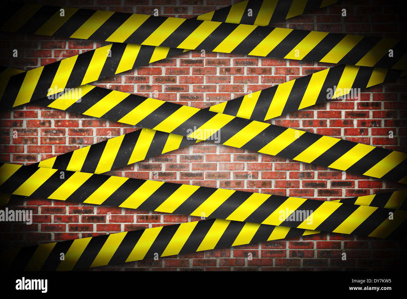 Cordon tape over red wall Stock Photo