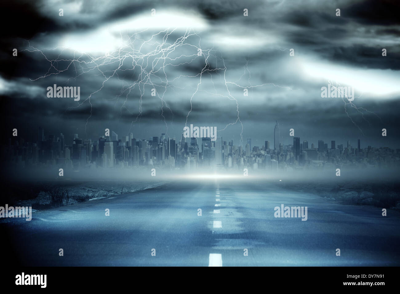 Digitally generated stormy sky with tornado over road Stock Photo - Alamy