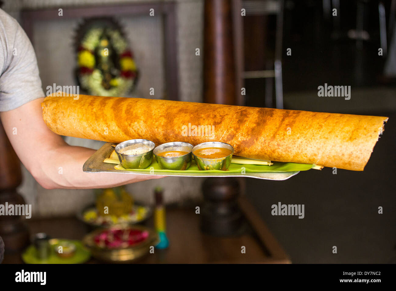 Dosa in a restaurant in Madurai, South India Stock Photo