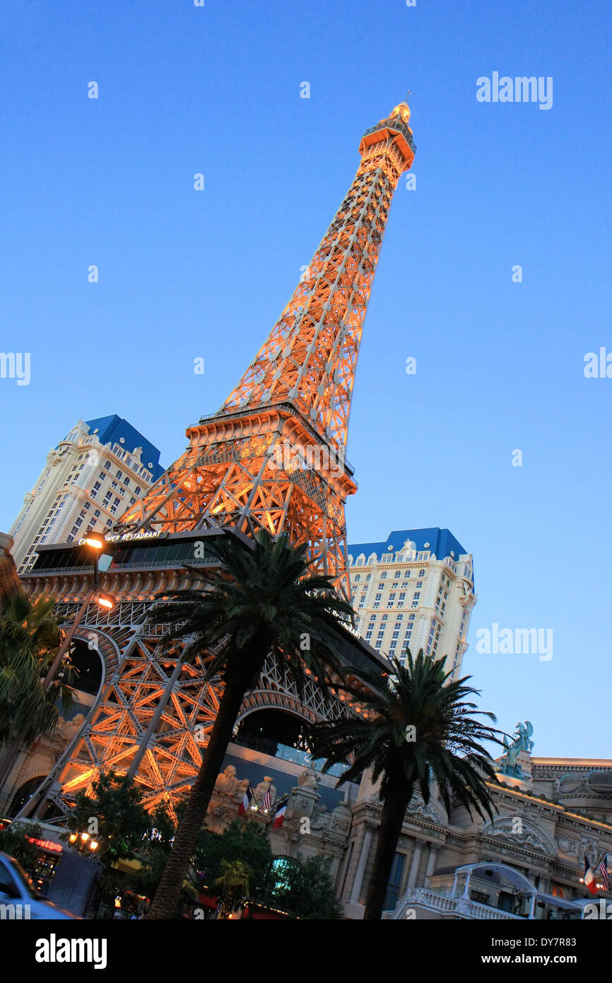 Paris hotel at sunset, Las Vegas trip, Nevada, USA Stock Photo