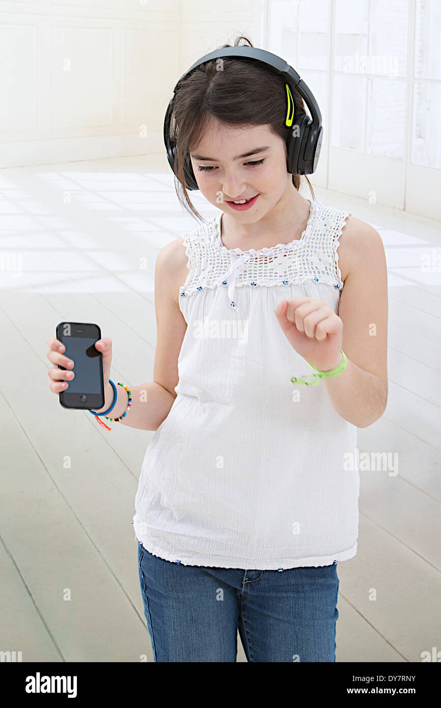 Child listening music Stock Photo