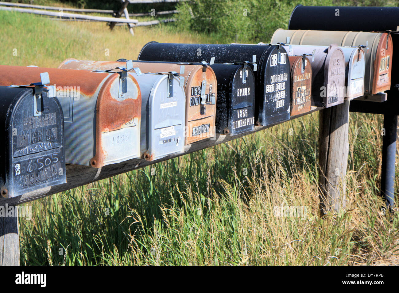 Row of rural roadside mailboxes, Wyoming, USA Stock Photo Alamy